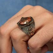 Sarı Taşlı Oval 925 Gümüş Erkek Yüzük thumbnail 5