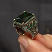 Yeşil Taşlı 925 Gümüş Erkek Yüzük thumbnail 5
