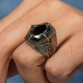 Siyah Taşlı Oval 925 Gümüş Erkek Yüzük thumbnail 7