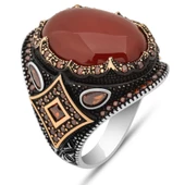 Akik Taşlı Oval 925 Gümüş Erkek Yüzük thumbnail 2