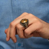 Aslan Kapı Tokmak Modeli Sarı Taşlı 925 Gümüş Yüzük thumbnail 7