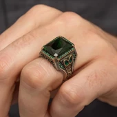 Yeşil Taşlı 925 Gümüş Erkek Yüzük thumbnail 6