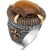 Kaplan Gözü Taşlı Oval 925 Gümüş Yüzük thumbnail 2