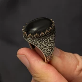 Siyah Oniks Taşlı Oyma Motifli 925 Gümüş Yüzük thumbnail 6