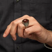 Akik Taşlı Kakma Oyma Motif 925 Gümüş Erkek Yüzük thumbnail 4