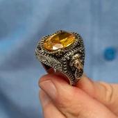 Aslan Kapı Tokmak Modeli Sarı Taşlı 925 Gümüş Yüzük thumbnail 8