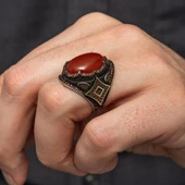 Akik Taşlı Oval 925 Gümüş Erkek Yüzük thumbnail 7