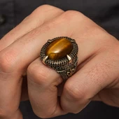 Kaplan Gözü Taşlı Oval 925 Gümüş Yüzük thumbnail 3