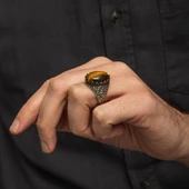 Kaplan Gözü Taşlı Oyma Motifli 925 Gümüş Yüzük thumbnail 5