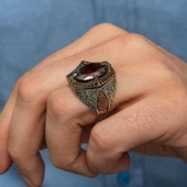 Kırmızı Taşlı Oval 925 Gümüş Erkek Yüzük thumbnail 5