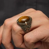 Kaplan Gözü Taşlı Oval 925 Gümüş Yüzük thumbnail 5