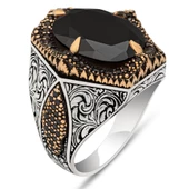 Siyah Taşlı Oval 925 Gümüş Erkek Yüzük thumbnail 2