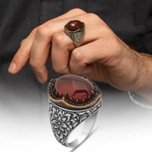 Akik Taşlı Kakma Oyma Motif 925 Gümüş Erkek Yüzük thumbnail 1