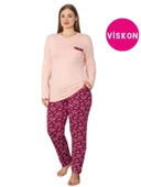 Kadın Büyük Geniş Beden Bisiklet Yaka Düğmesiz Mevsimlik Uzun Kol Cepli Pijama Takımı - 1
