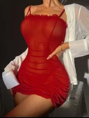 Kırmızı Transparan İç Gösteren Tül Detaylı Askılı Gecelik - 4