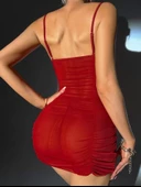 Kırmızı Transparan İç Gösteren Tül Detaylı Askılı Gecelik - 2