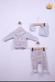 Babyhola %100 Pamuk Bebek Yenidoğan Kareli Zıbın Takım 5'li Set 0-3 Ay Hastane Çıkışı 24120 - 9