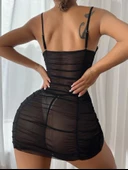 Siyah Transparan İç Gösteren Tül Detaylı Askılı Gecelik - 4