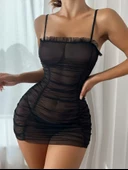 Siyah Transparan İç Gösteren Tül Detaylı Askılı Gecelik - 3