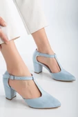 Niven Bebe Mavisi Süet Topuklu Kadın Ayakkabı - 2