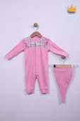 Babyhola %100 Pamuk Şapkalı Fırfır Detaylı Uzun Kollu Kareli Tulum 24122 - 8