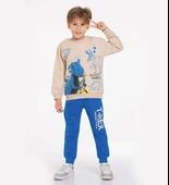 TRİLİYA-Çocuk Eşofman Takımı 3-10 Yaş, Dinazor Baskılı, Cepli Lüks Günlük ve Okul, Likralı Kumaş - 5