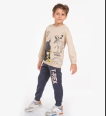 TRİLİYA-Çocuk Eşofman Takımı 3-10 Yaş, Dinazor Baskılı, Cepli Lüks Günlük ve Okul, Likralı Kumaş - 2