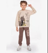 TRİLİYA-Çocuk Eşofman Takımı 3-10 Yaş, Dinazor Baskılı, Cepli Lüks Günlük ve Okul, Likralı Kumaş - 3