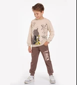 TRİLİYA-Çocuk Eşofman Takımı 3-10 Yaş, Dinazor Baskılı, Cepli Lüks Günlük ve Okul, Likralı Kumaş - 4