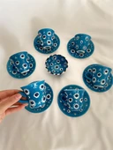 Den Tasarım Hediyelik Nazar Boncuğu El işlemesi 6 Kişilik Kahve Fincan Seti Mavi thumbnail 1