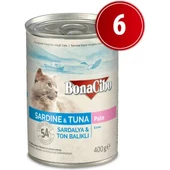 Bonacibo Ezme Sardalya ve Ton Balıklı Yaş Kedi Maması 6 Adet x 400 gr - 1