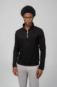 Erkek Regular Fit Teknolojik Kumaş İpeksi Pamuk Yarım Fermuarlı Sweatshirts - 1