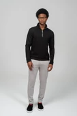 Erkek Regular Fit Teknolojik Kumaş İpeksi Pamuk Yarım Fermuarlı Sweatshirts - 5