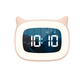 Valkyrie Çok Şirin Kedi Masaüstü Saat Şarjlı LED Işıklı Sevimli Saat Pembe - 4