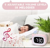 Valkyrie Çok Şirin Kedi Masaüstü Saat Şarjlı LED Işıklı Sevimli Saat Pembe - 3