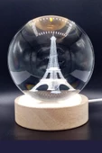 Eyfel Kristal Cam Küre 8cm Led Işıklı Usb Kablolu Ahşap Stantlı Gece Lambası thumbnail 12