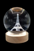 Eyfel Kristal Cam Küre 8cm Led Işıklı Usb Kablolu Ahşap Stantlı Gece Lambası thumbnail 6