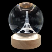 Eyfel Kristal Cam Küre 8cm Led Işıklı Usb Kablolu Ahşap Stantlı Gece Lambası thumbnail 1