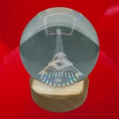 Eyfel Kristal Cam Küre 8cm Led Işıklı Usb Kablolu Ahşap Stantlı Gece Lambası thumbnail 4