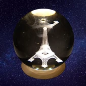 Eyfel Kristal Cam Küre 8cm Led Işıklı Usb Kablolu Ahşap Stantlı Gece Lambası thumbnail 3