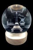 Paris Kristal Cam Küre 8cm Led Işıklı Usb Kablolu Ahşap Stantlı Gece Lambası thumbnail 7