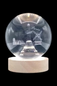 Paris Kristal Cam Küre 8cm Led Işıklı Usb Kablolu Ahşap Stantlı Gece Lambası thumbnail 9