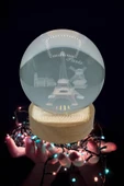 Paris Kristal Cam Küre 8cm Led Işıklı Usb Kablolu Ahşap Stantlı Gece Lambası thumbnail 11