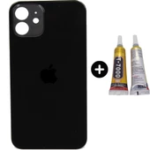 iPhone 12 Uyumlu Arka Pil Batarya Kapak Siyah + B7000 - 1