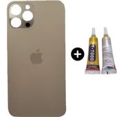 iPhone 12 Pro Max Uyumlu Arka Pil Batarya Kapak Gold + B7000 - 1