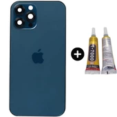 iPhone 12 Pro Max Uyumlu Arka Pil Batarya Kapak Mavi + B7000 - 1