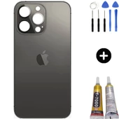 iPhone 13 Pro Uyumlu Arka Pil Batarya Kapak Siyah + Montaj Seti - 1
