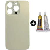 iPhone 14 Pro Uyumlu Arka Pil Batarya Kapak Gold + B7000 - 1