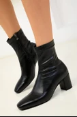 Feles Kadın Dikiş Detaylı Arkası Fermuarlı Streç Topuklu Kadın Bot thumbnail 11