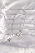 316L Çelik Gümüş Renk Beyaz Mineli Karışık Figürlü Tarot Kolye - TJ-BKO9052 - 2
